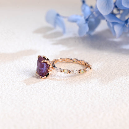 CausYou emerald cut alexandrite ring Solid Gold Emerald Cut Lab Alexandrite Stone Engagement Ring