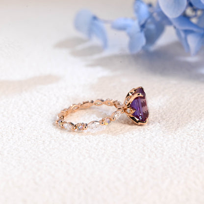 CausYou emerald cut alexandrite ring Solid Gold Emerald Cut Lab Alexandrite Stone Engagement Ring