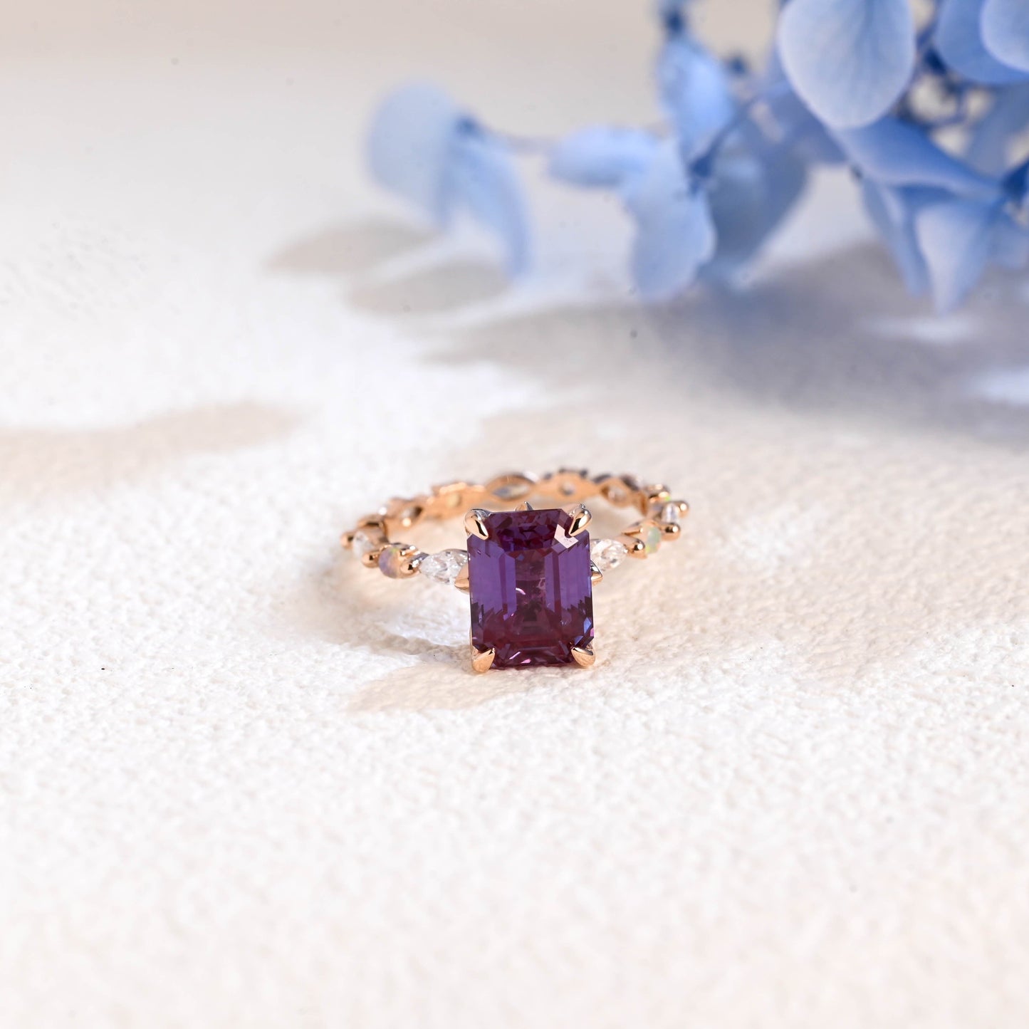 CausYou emerald cut alexandrite ring Solid Gold Emerald Cut Lab Alexandrite Stone Engagement Ring