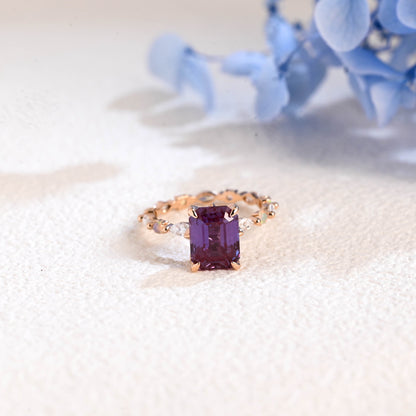 CausYou emerald cut alexandrite ring Solid Gold Emerald Cut Lab Alexandrite Stone Engagement Ring