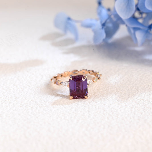CausYou emerald cut alexandrite ring Solid Gold Emerald Cut Lab Alexandrite Stone Engagement Ring