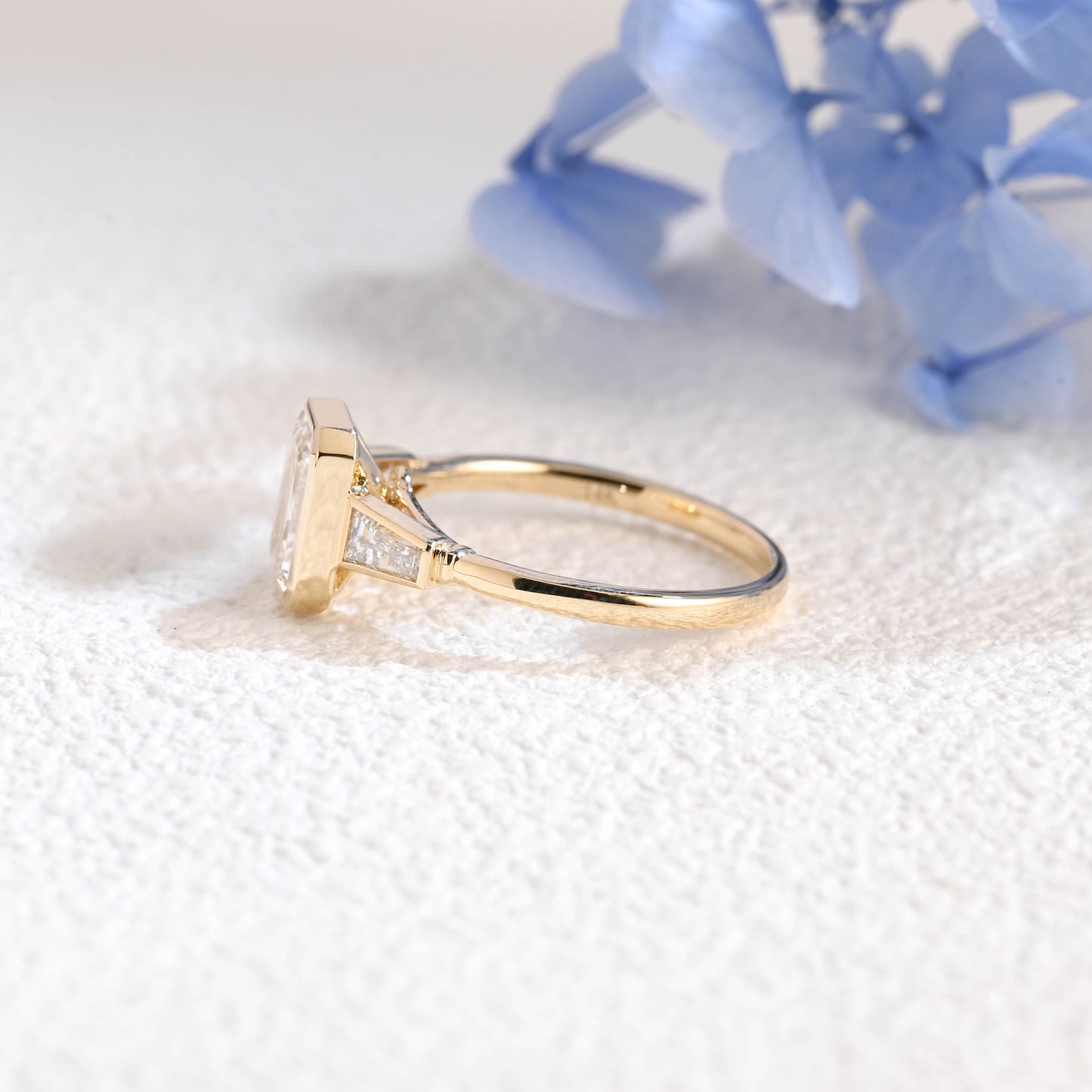 CausYou emerald cut diamond engagement ring Solid Gold Three Stone Emerald Cut Lab Diamond Engagement Ring | D Color VS1 IGI Certified
