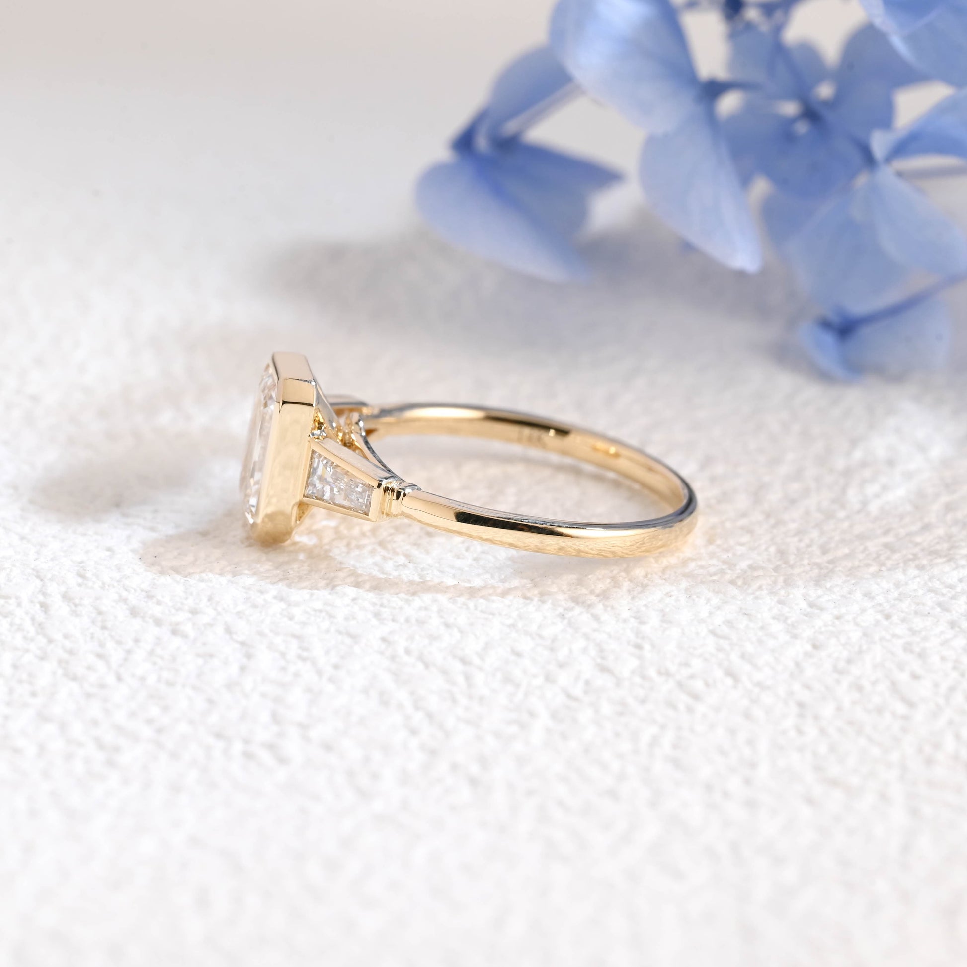 CausYou emerald cut diamond engagement ring Solid Gold Three Stone Emerald Cut Lab Diamond Engagement Ring | D Color VS1 IGI Certified