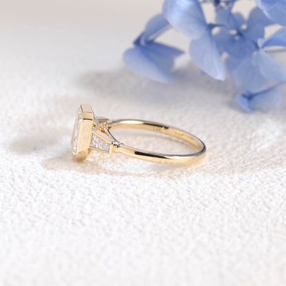 CausYou emerald cut diamond engagement ring Solid Gold Three Stone Emerald Cut Lab Diamond Engagement Ring | D Color VS1 IGI Certified