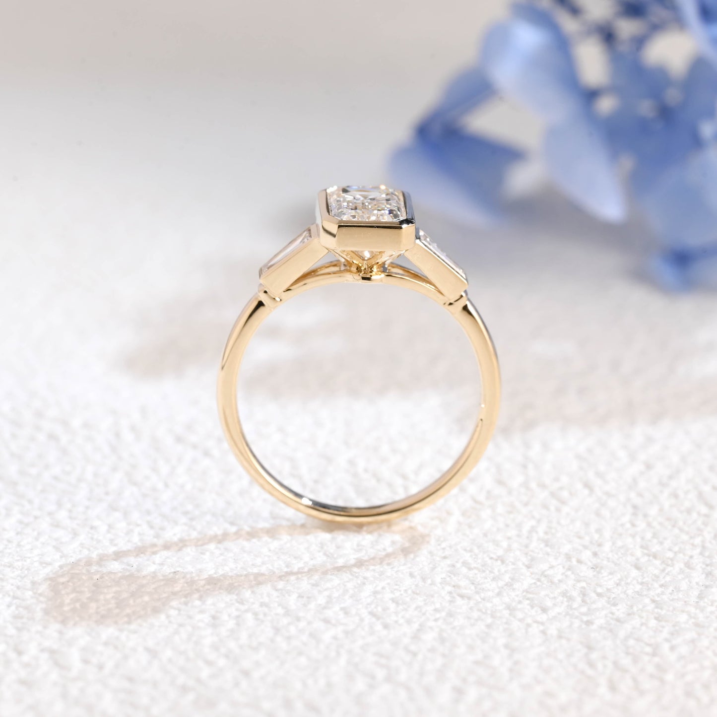 CausYou emerald cut diamond engagement ring Solid Gold Three Stone Emerald Cut Lab Diamond Engagement Ring | D Color VS1 IGI Certified