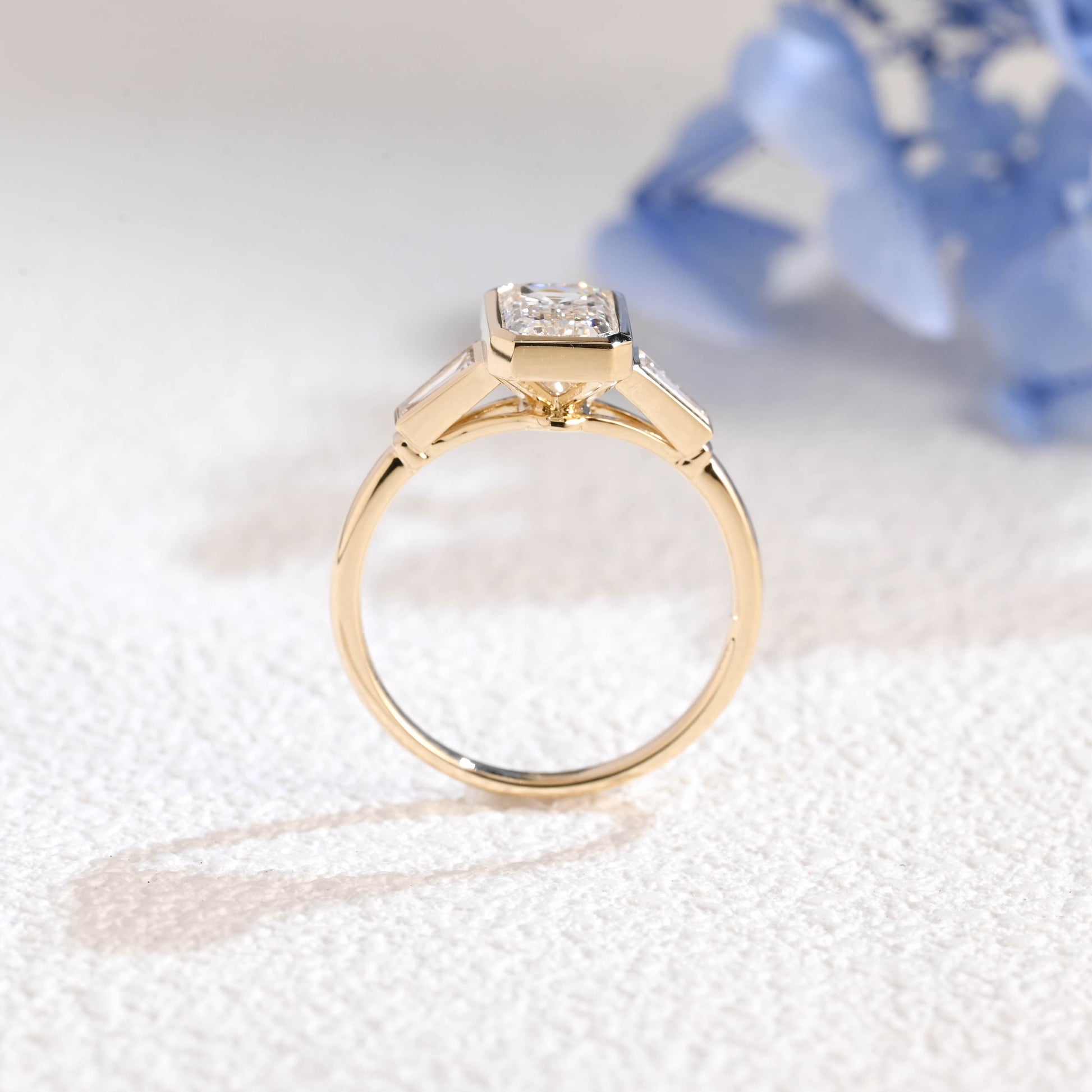 CausYou emerald cut diamond engagement ring Solid Gold Three Stone Emerald Cut Lab Diamond Engagement Ring | D Color VS1 IGI Certified
