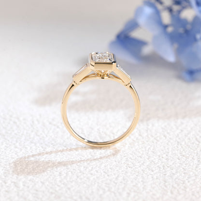 CausYou emerald cut diamond engagement ring Solid Gold Three Stone Emerald Cut Lab Diamond Engagement Ring | D Color VS1 IGI Certified