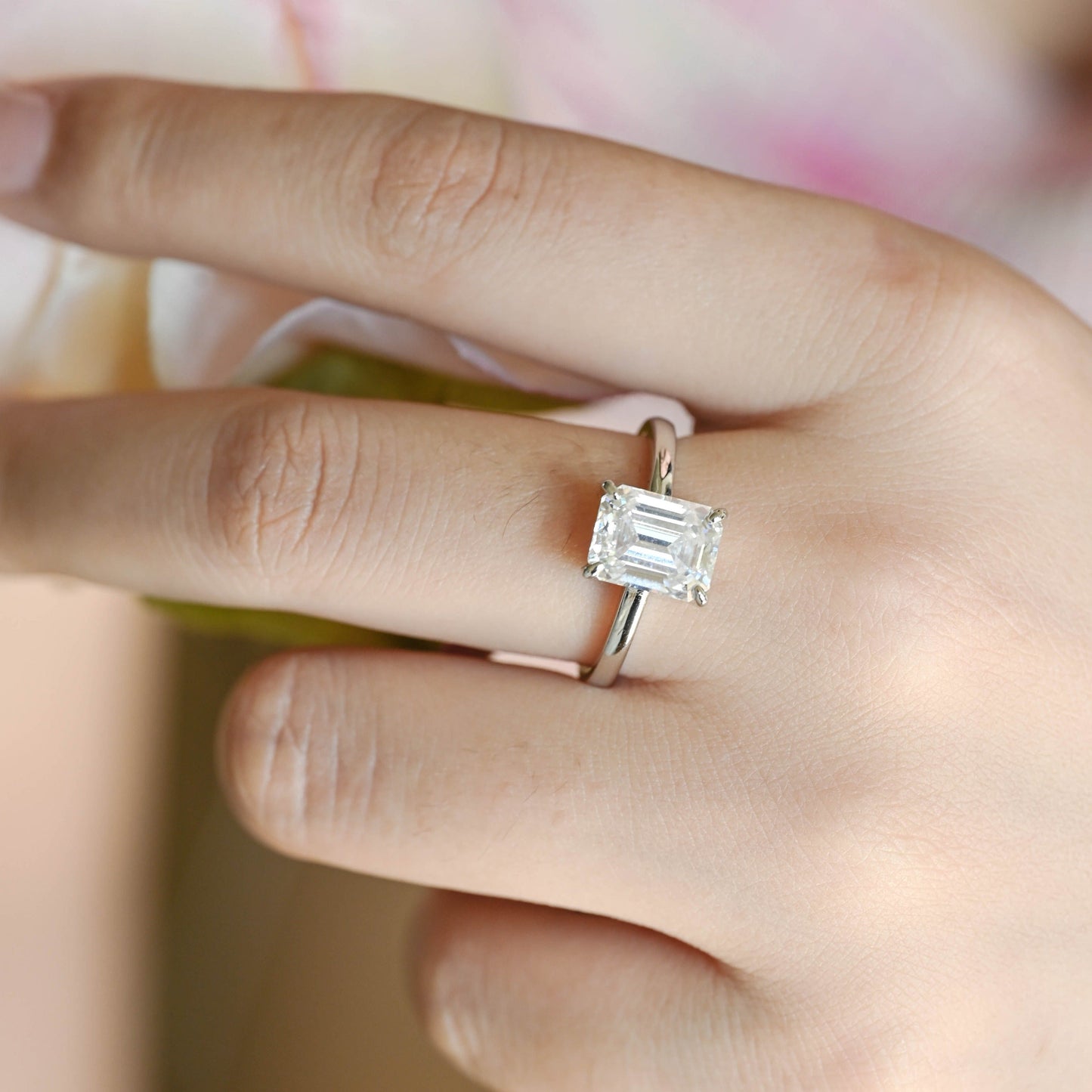 CausYou emerald cut moissanite engagement ring CausYou Solid Gold Emerald Cut Moissanite Engagement Ring, Solitaire Emerald Ring, Promise Ring, Gift for Women Wife