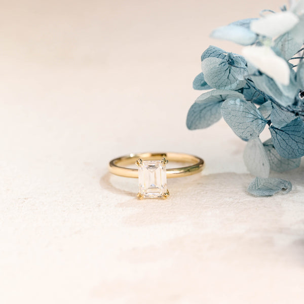 Solid Gold Solitaire Emerald Cut Moissanite Engagement Ring – CausYou