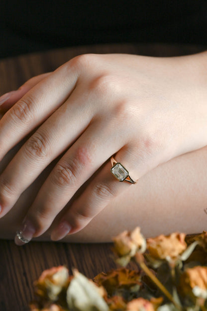 CausYou emerald cut moissanite engagement ring Solid Gold Bezel Split Shank East West Emerald Cut Moissanite Engagement Ring