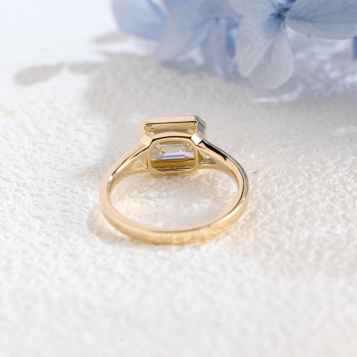 CausYou emerald cut moissanite engagement ring Solid Gold Bezel Split Shank East West Emerald Cut Moissanite Engagement Ring