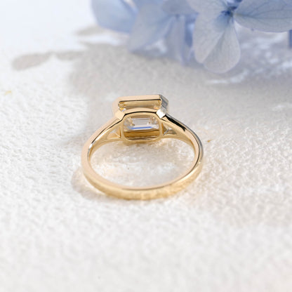 CausYou emerald cut moissanite engagement ring Solid Gold Bezel Split Shank East West Emerald Cut Moissanite Engagement Ring