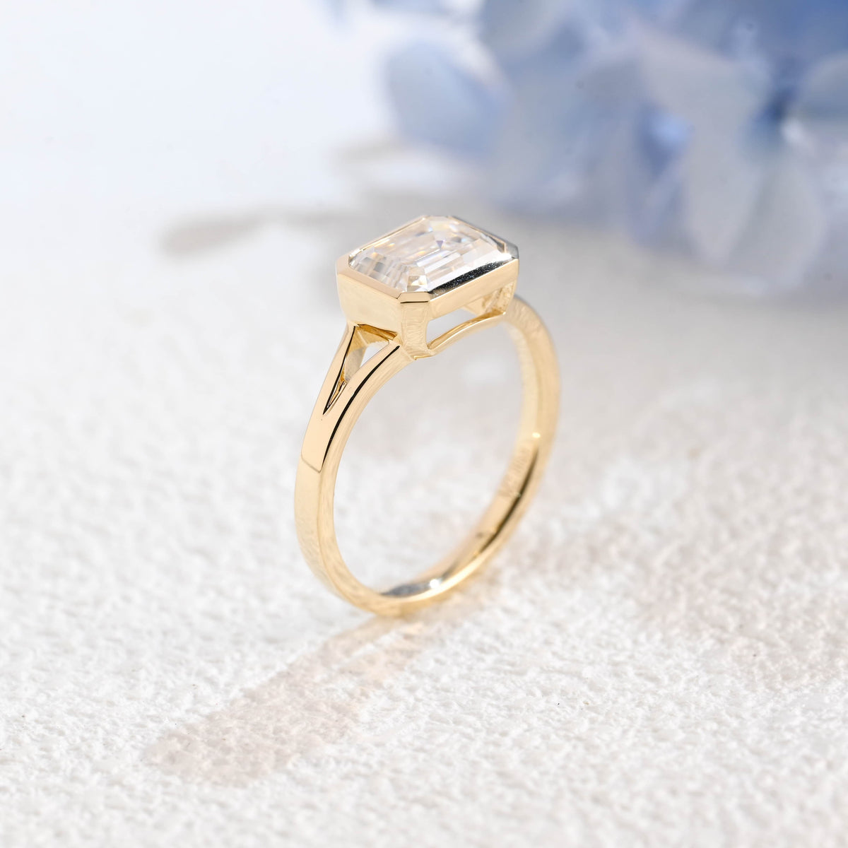 CausYou emerald cut moissanite engagement ring Solid Gold Bezel Split Shank East West Emerald Cut Moissanite Engagement Ring