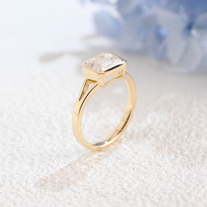 CausYou emerald cut moissanite engagement ring Solid Gold Bezel Split Shank East West Emerald Cut Moissanite Engagement Ring