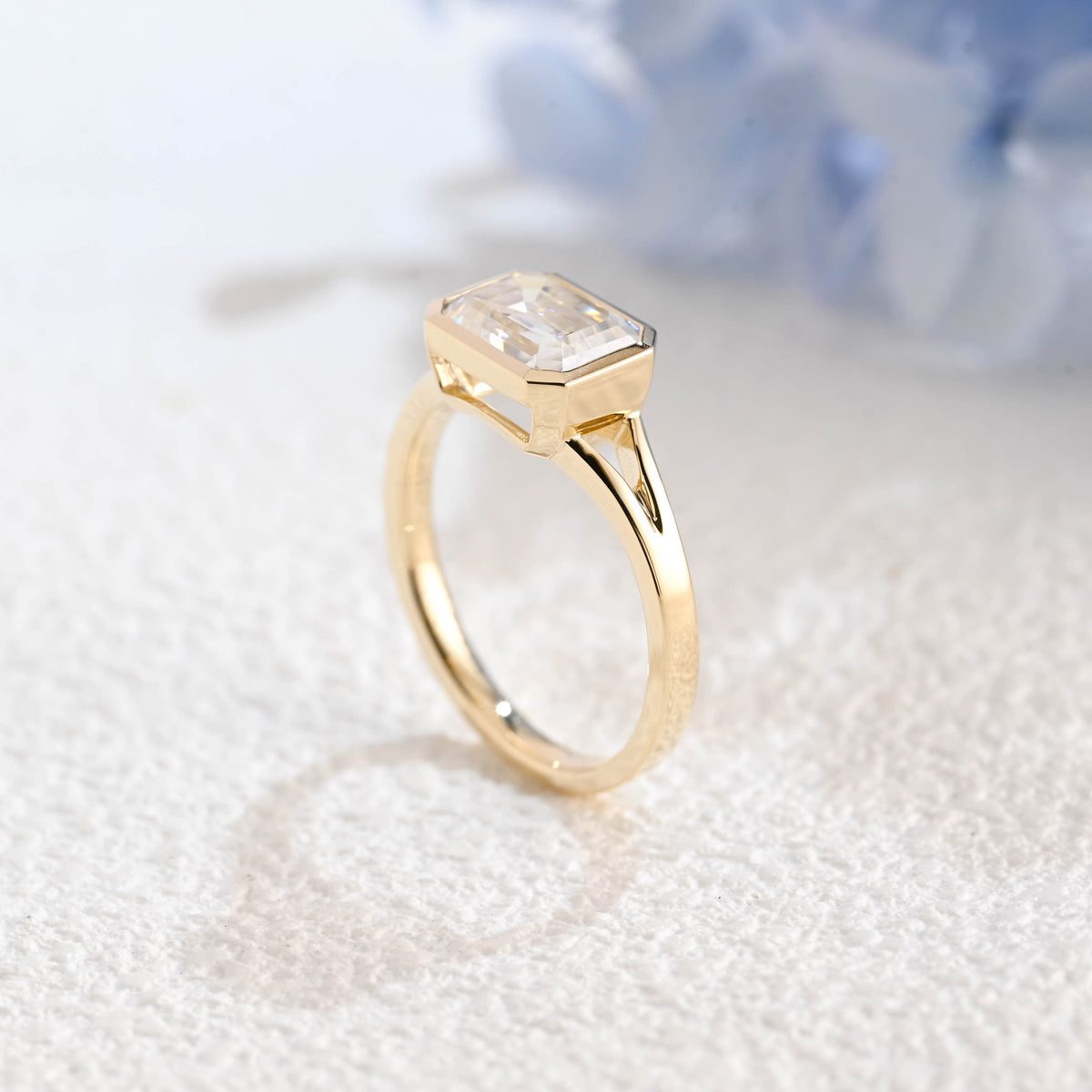 CausYou emerald cut moissanite engagement ring Solid Gold Bezel Split Shank East West Emerald Cut Moissanite Engagement Ring