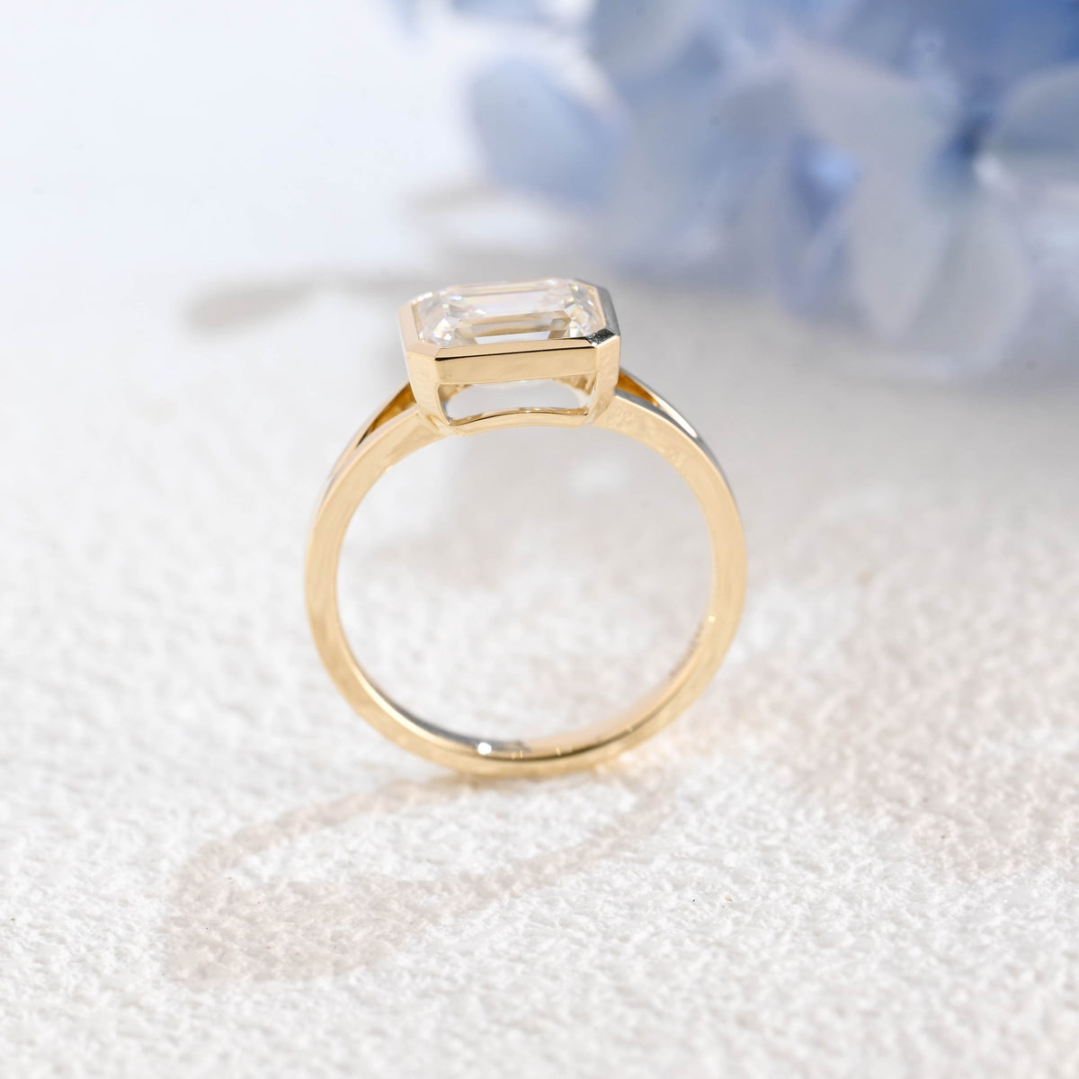 CausYou emerald cut moissanite engagement ring Solid Gold Bezel Split Shank East West Emerald Cut Moissanite Engagement Ring