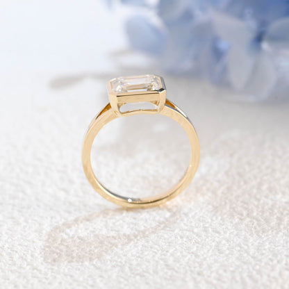 CausYou emerald cut moissanite engagement ring Solid Gold Bezel Split Shank East West Emerald Cut Moissanite Engagement Ring