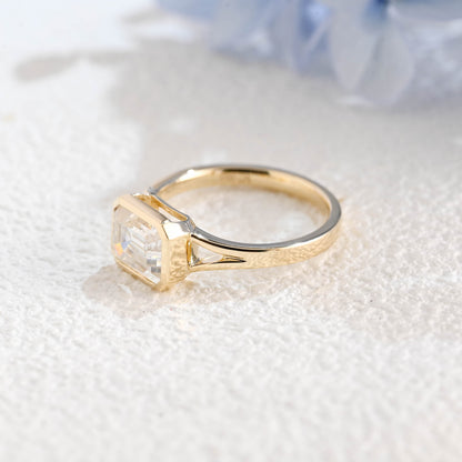 CausYou emerald cut moissanite engagement ring Solid Gold Bezel Split Shank East West Emerald Cut Moissanite Engagement Ring