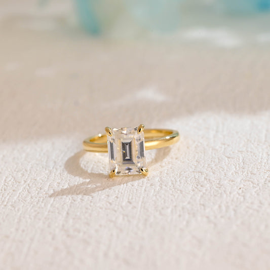 CausYou emerald cut moissanite engagement ring Solid Gold Emerald Cut Moissanite Engagement Ring, Promise Ring, Proposal Ring, Gift for Woman, Wife