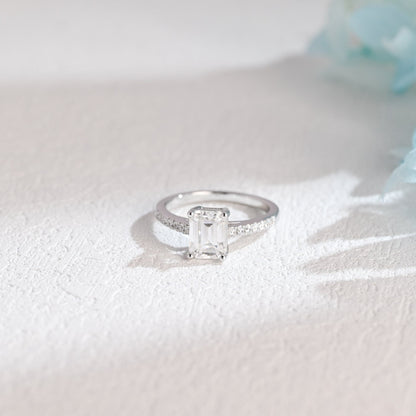 CausYou emerald cut moissanite engagement ring Solid Gold Emerald Cut Moissanite Engagement Ring, Promise Ring, Proposal Ring, Gift for Woman, Wife