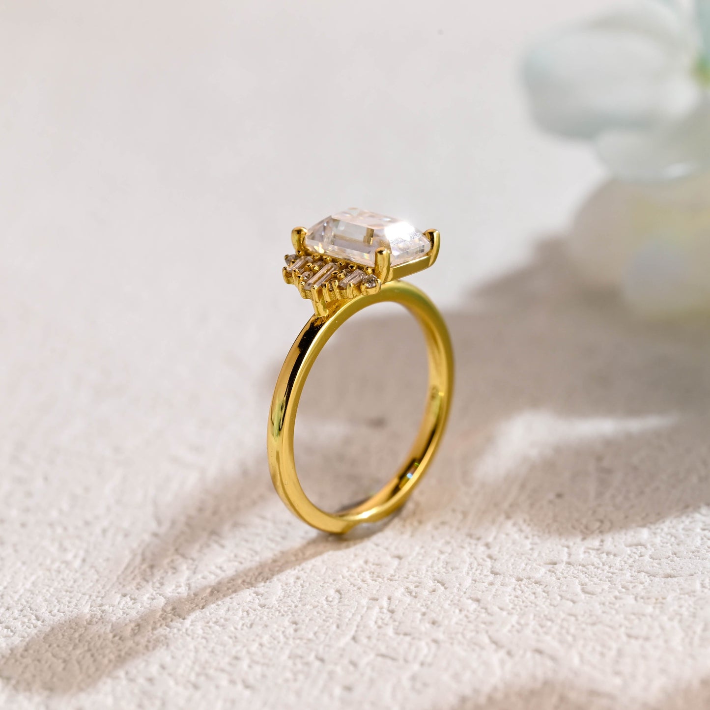 CausYou emerald cut moissanite engagement ring Solid Gold Emerald Cut Moissanite Engagement Ring, Promise Ring, Proposal Ring, Gift for Women, Wife