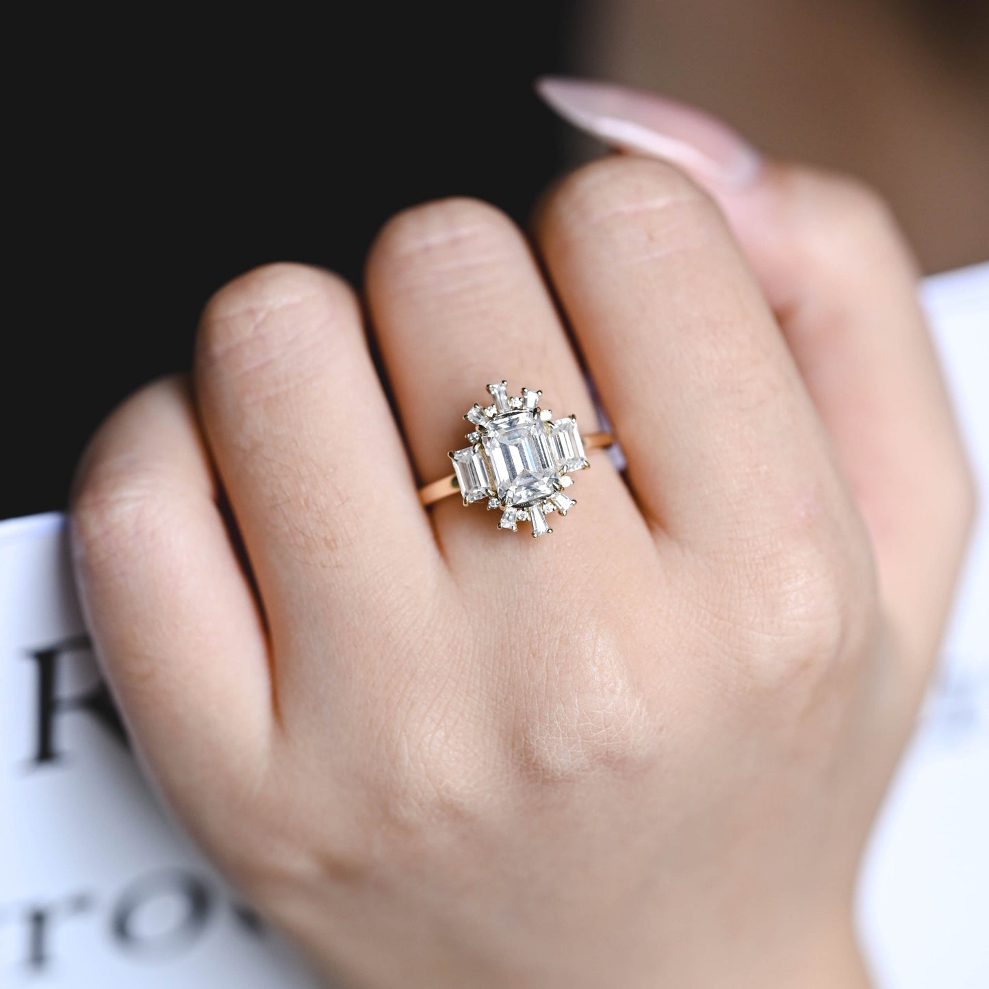 CausYou emerald cut moissanite engagement ring Solid Gold Emerald Cut Moissanite Engagement Ring, Proposal Ring, Promise Ring, Gift for Woman, Wife