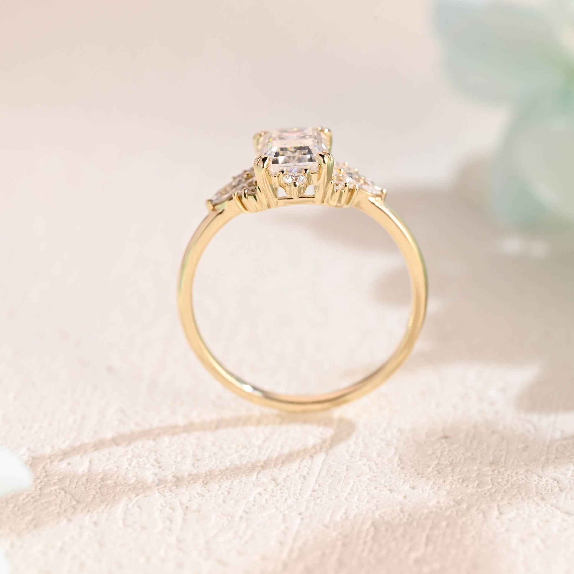 CausYou emerald cut moissanite engagement ring Solid Gold Emerald Cut Moissanite Engagement Ring, Proposal Ring, Wedding Ring, Gift for Woman, Wife