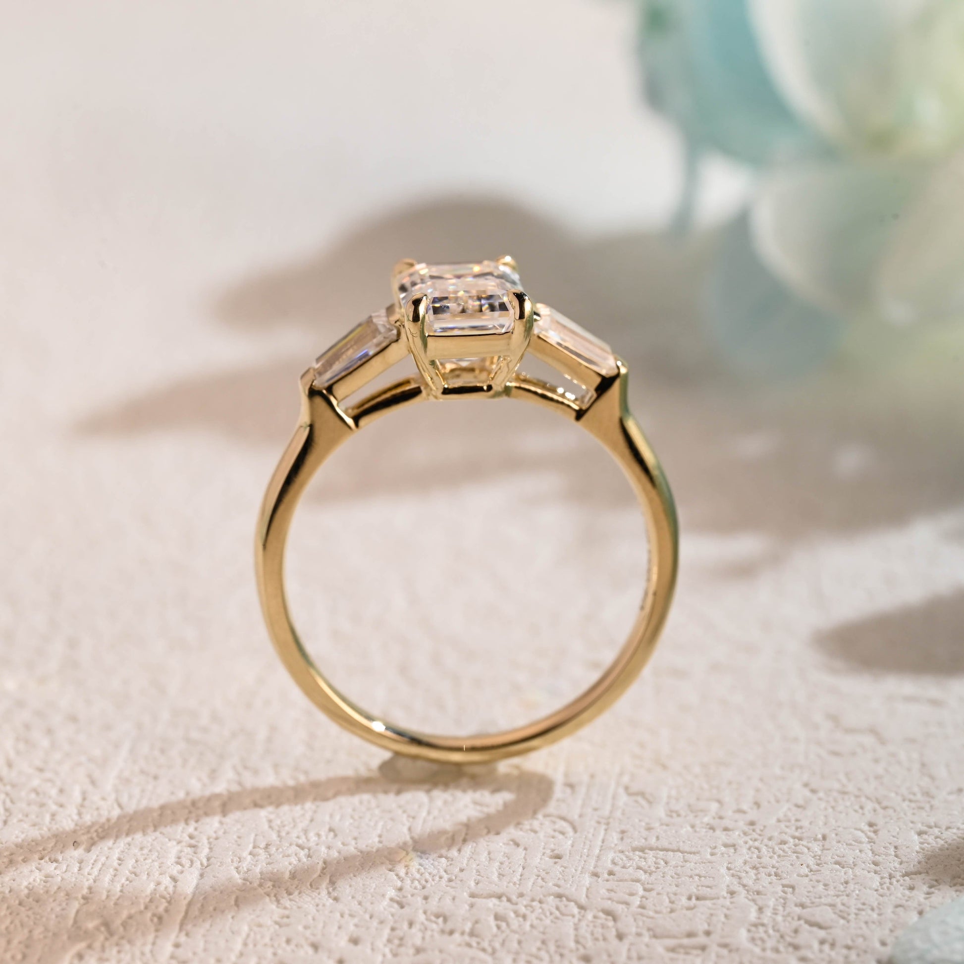 CausYou emerald cut moissanite engagement ring Solid Gold Emerald Cut Moissanite Engagement Ring, Three Stone Promise Ring, Proposal Ring, Gift for Woman, Wife