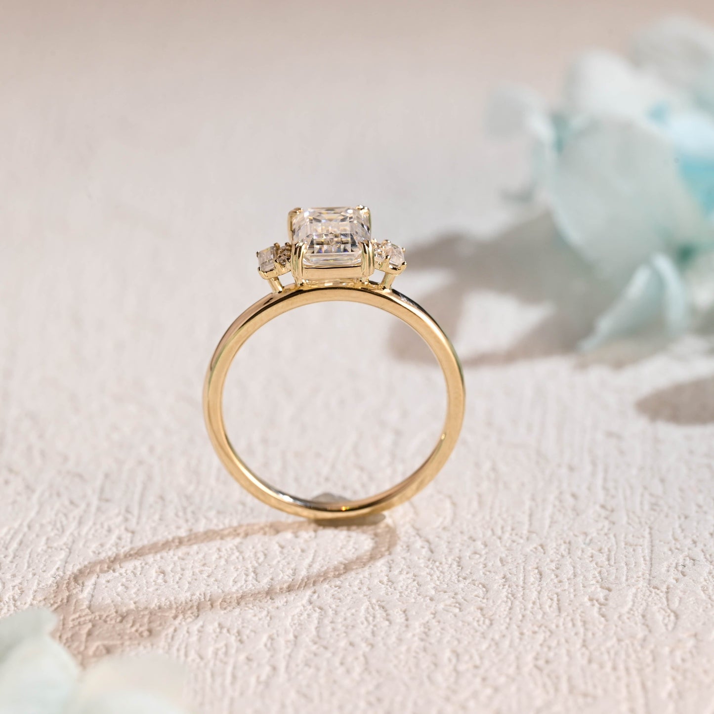 CausYou emerald cut moissanite engagement ring Solid Gold Emerald Cut Moissanite Engagement Ring, Three Stone Promise Ring, Proposal Ring, Gift for Woman, Wife