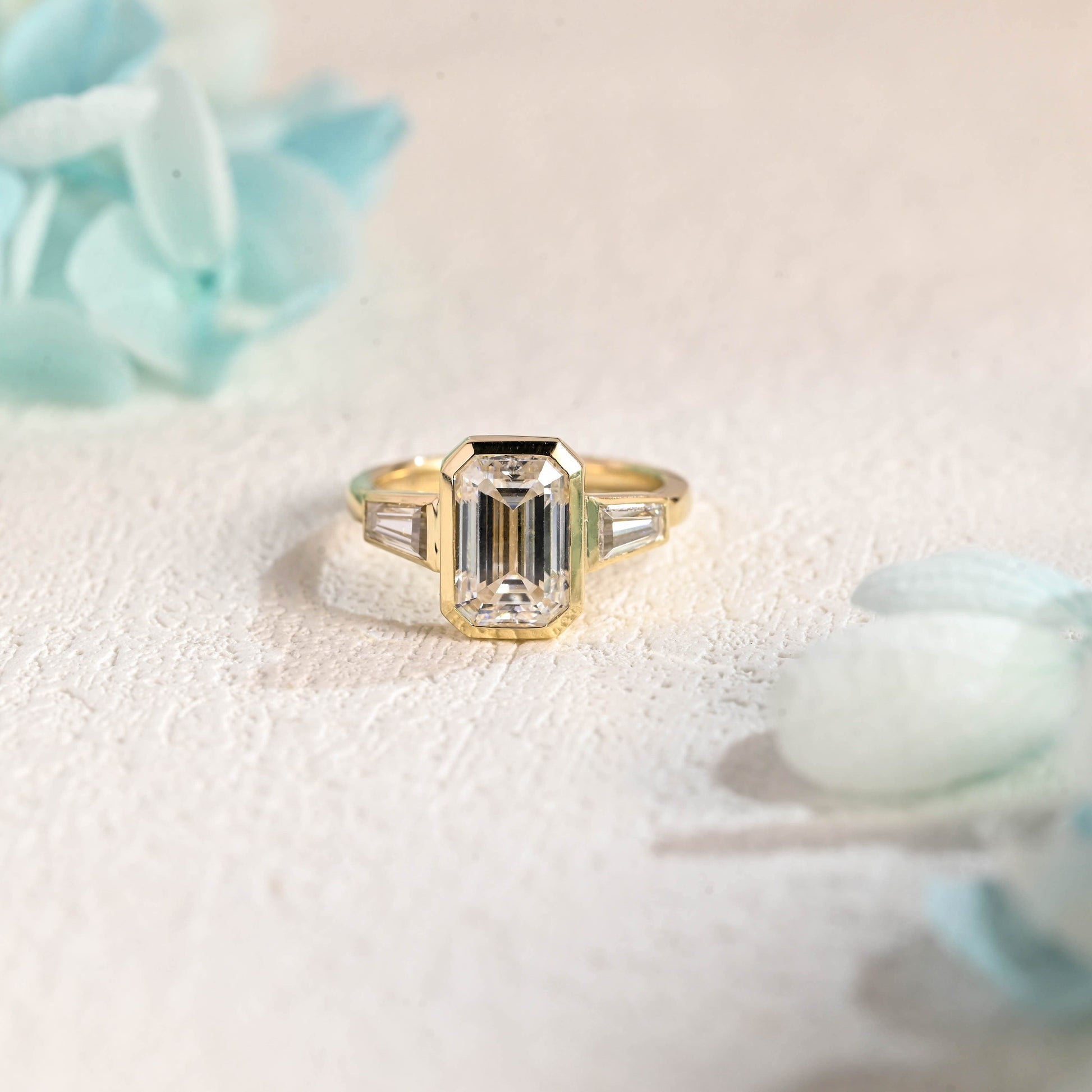 CausYou emerald cut moissanite engagement ring Solid Gold Emerald Cut Moissanite Engagement Ring, Three Stone Promise Ring, Proposal Ring, Gift for Woman, Wife