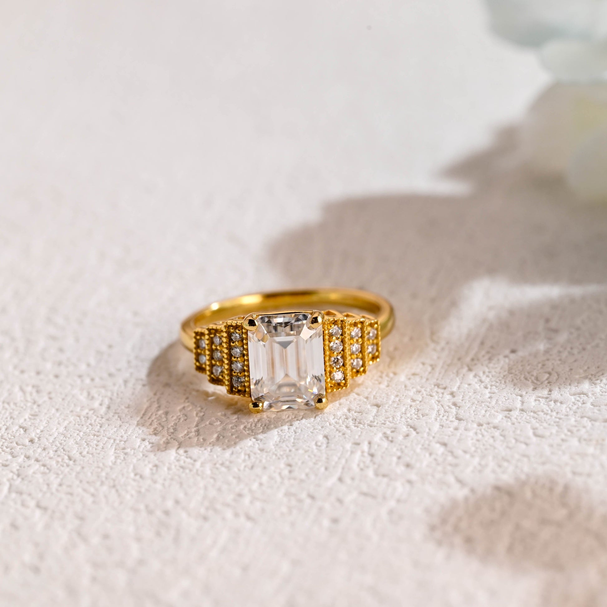 CausYou emerald cut moissanite engagement ring Solid Gold Emerald Cut Moissanite Engagement Ring, Wedding Ring, Proposal Ring, Gift for Woman