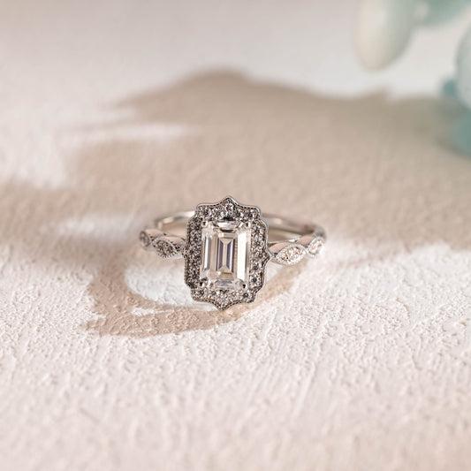 CausYou emerald cut moissanite engagement ring Solid Gold Filigree Emerald Cut Moissanite Engagement Ring, Promise Ring, Proposal Ring, Gift for Woman, Wife