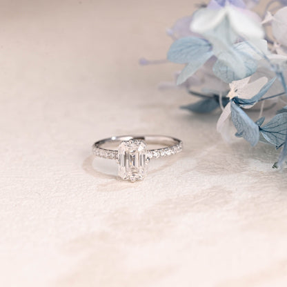 CausYou emerald cut moissanite engagement ring Solid Gold Half Eternity Emerald Cut Moissanite Engagement Ring