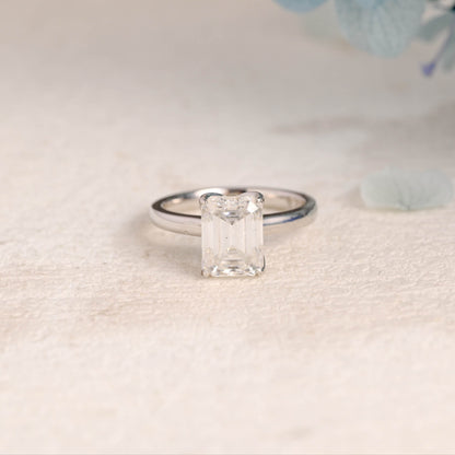 CausYou emerald cut moissanite engagement ring Solid Gold Hidden Halo Emerald Cut Moissanite Engagement Ring