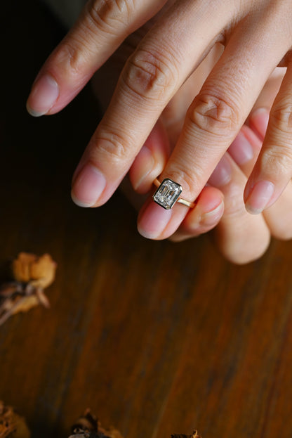 CausYou emerald cut moissanite engagement ring Solid Gold Solitaire Bezel Emerald Cut Moissanite Engagement Ring