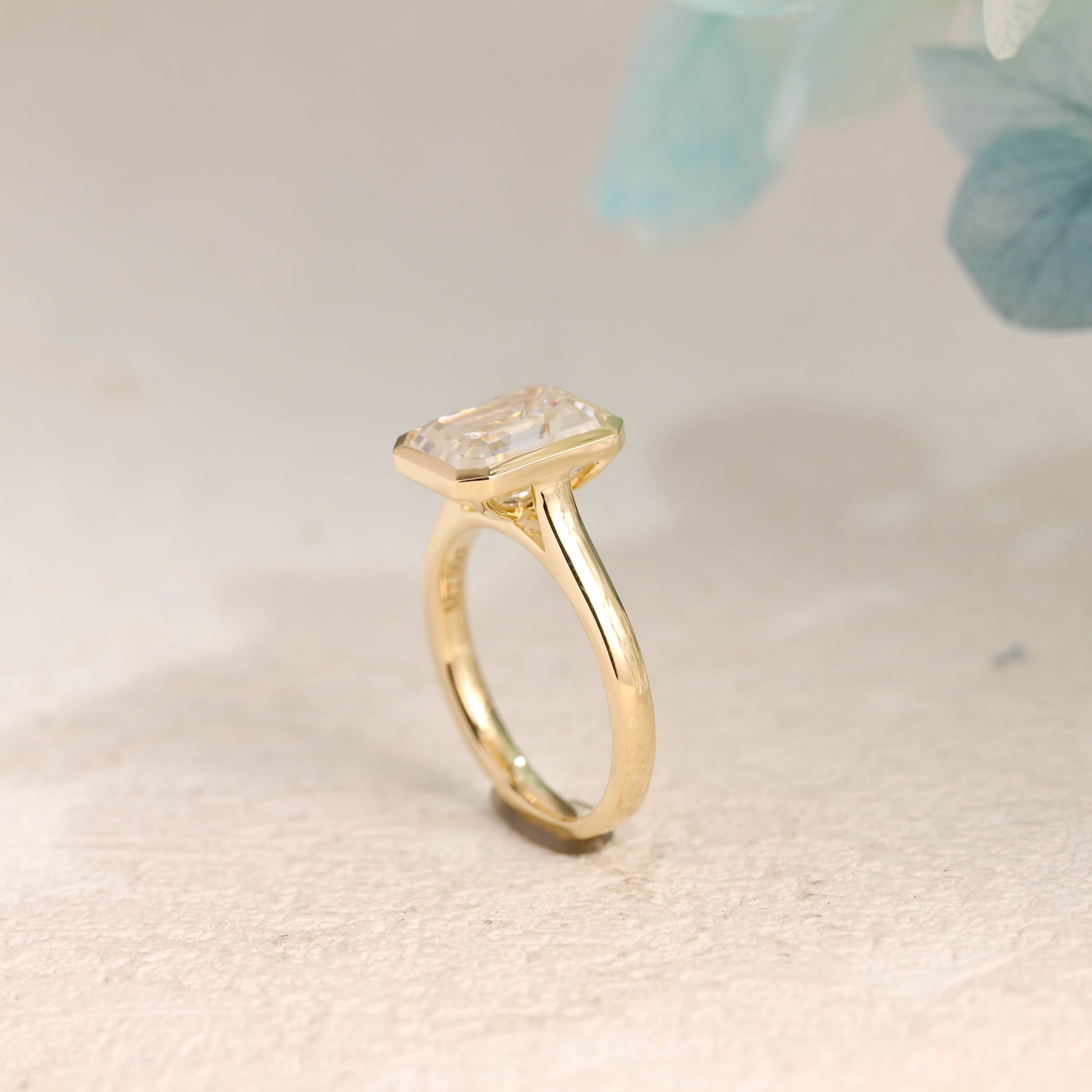CausYou emerald cut moissanite engagement ring Solid Gold Solitaire Bezel Emerald Cut Moissanite Engagement Ring