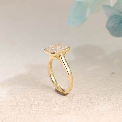 CausYou emerald cut moissanite engagement ring Solid Gold Solitaire Bezel Emerald Cut Moissanite Engagement Ring