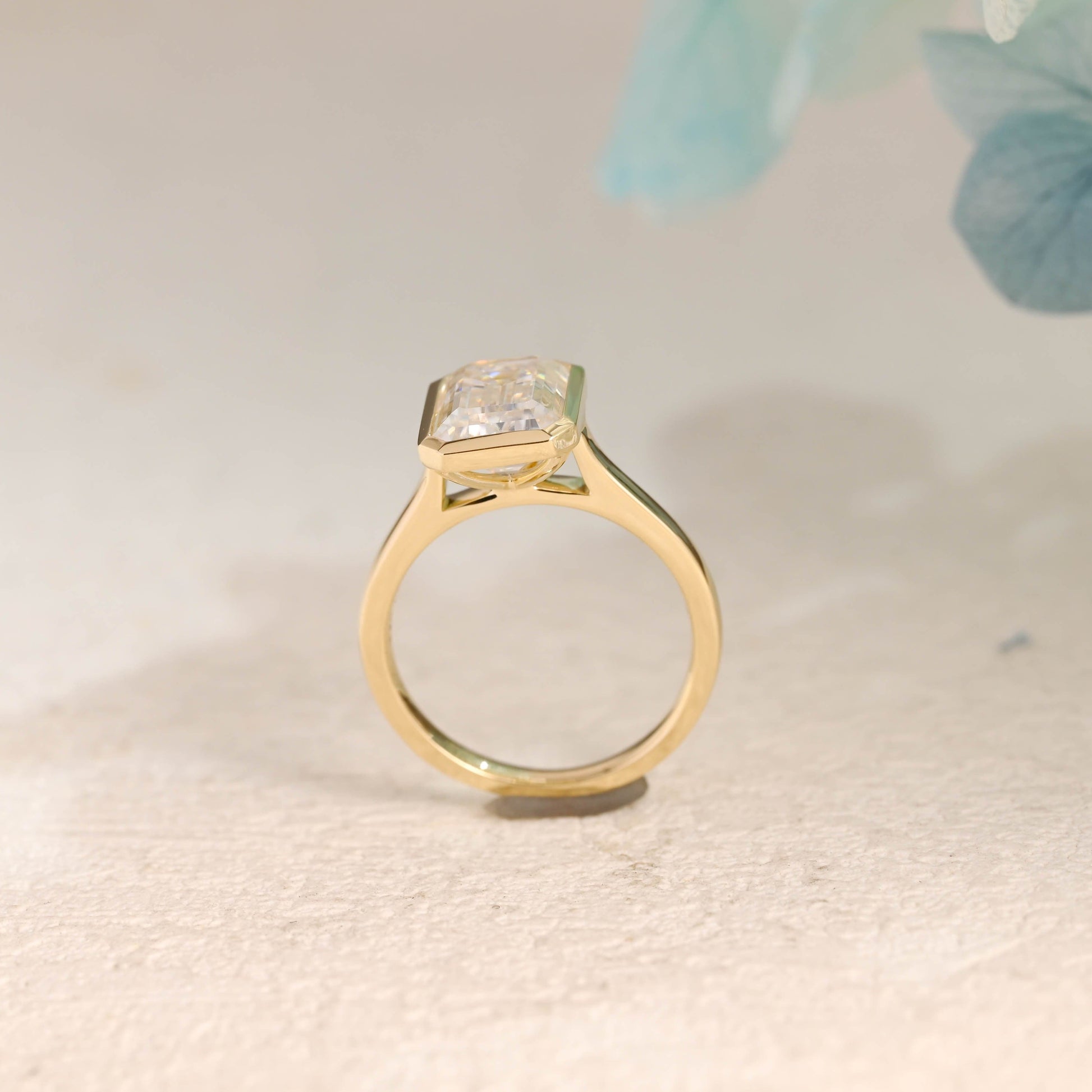 CausYou emerald cut moissanite engagement ring Solid Gold Solitaire Bezel Emerald Cut Moissanite Engagement Ring