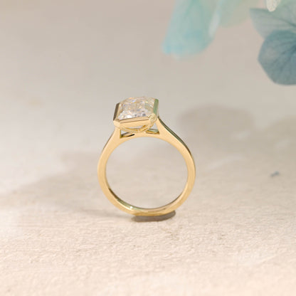 CausYou emerald cut moissanite engagement ring Solid Gold Solitaire Bezel Emerald Cut Moissanite Engagement Ring