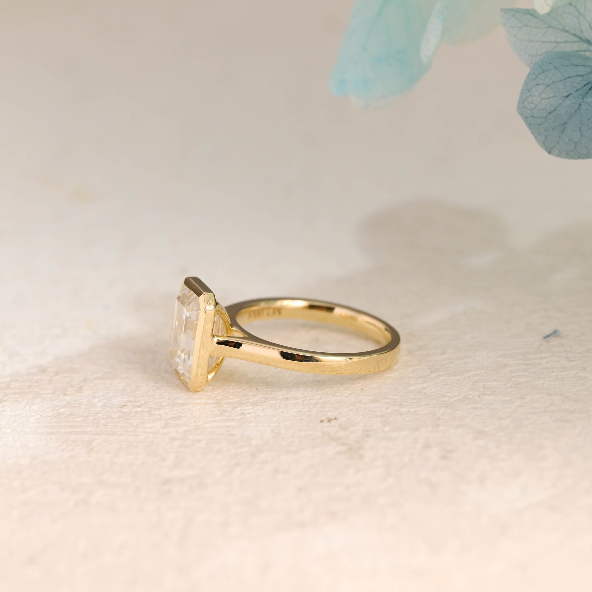 CausYou emerald cut moissanite engagement ring Solid Gold Solitaire Bezel Emerald Cut Moissanite Engagement Ring