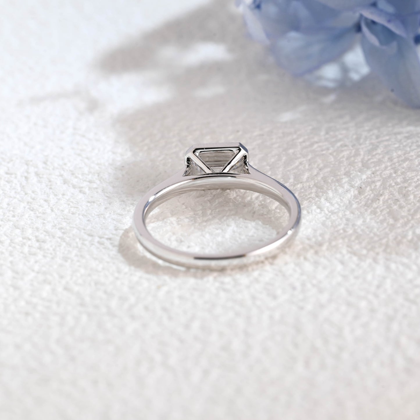 CausYou emerald cut moissanite engagement ring Solid Gold Solitaire Bezel Emerald Cut Moissanite Engagement Ring
