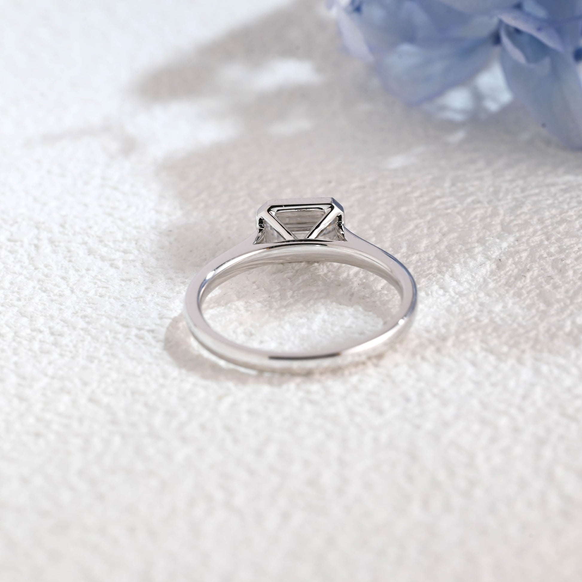 CausYou emerald cut moissanite engagement ring Solid Gold Solitaire Bezel Emerald Cut Moissanite Engagement Ring
