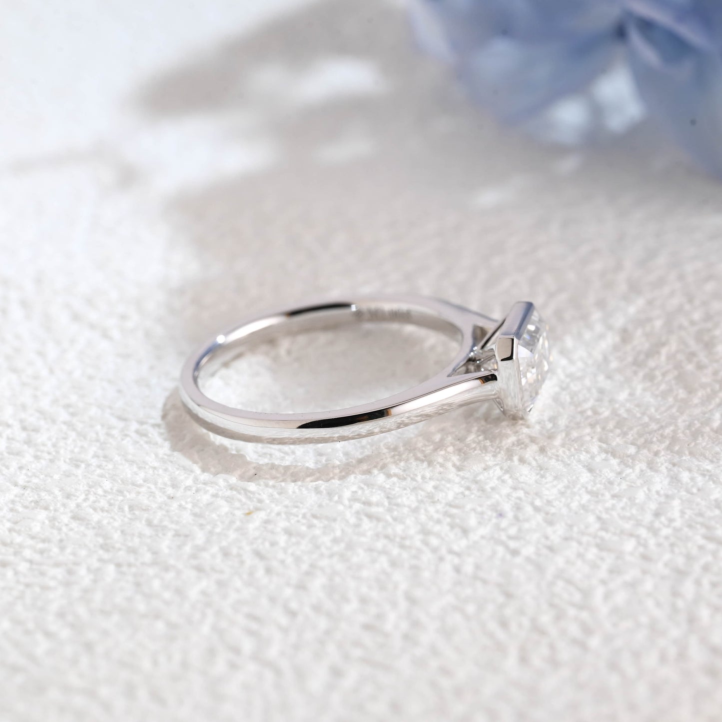 CausYou emerald cut moissanite engagement ring Solid Gold Solitaire Bezel Emerald Cut Moissanite Engagement Ring