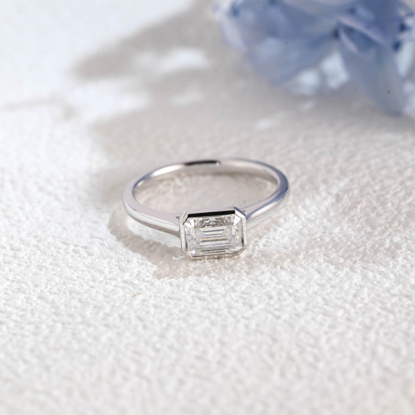 CausYou emerald cut moissanite engagement ring Solid Gold Solitaire Bezel Emerald Cut Moissanite Engagement Ring