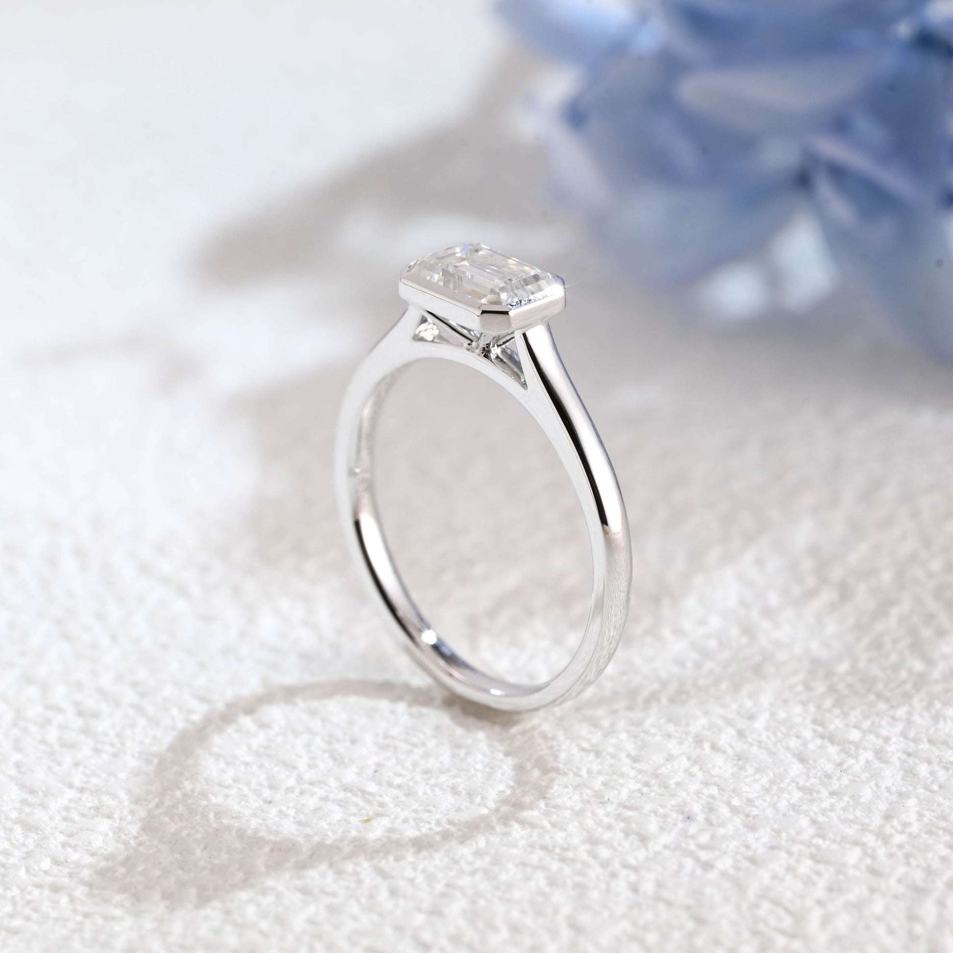 CausYou emerald cut moissanite engagement ring Solid Gold Solitaire Bezel Emerald Cut Moissanite Engagement Ring