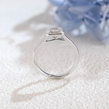 CausYou emerald cut moissanite engagement ring Solid Gold Solitaire Bezel Emerald Cut Moissanite Engagement Ring