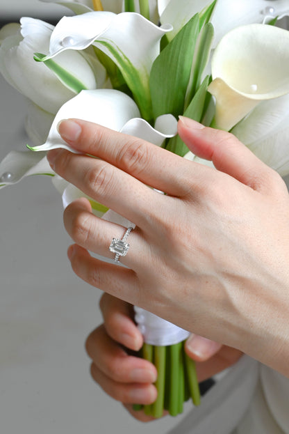 CausYou emerald cut moissanite engagement ring Solid Gold Solitaire Hidden Halo Emerald Cut Moissanite Engagement Ring