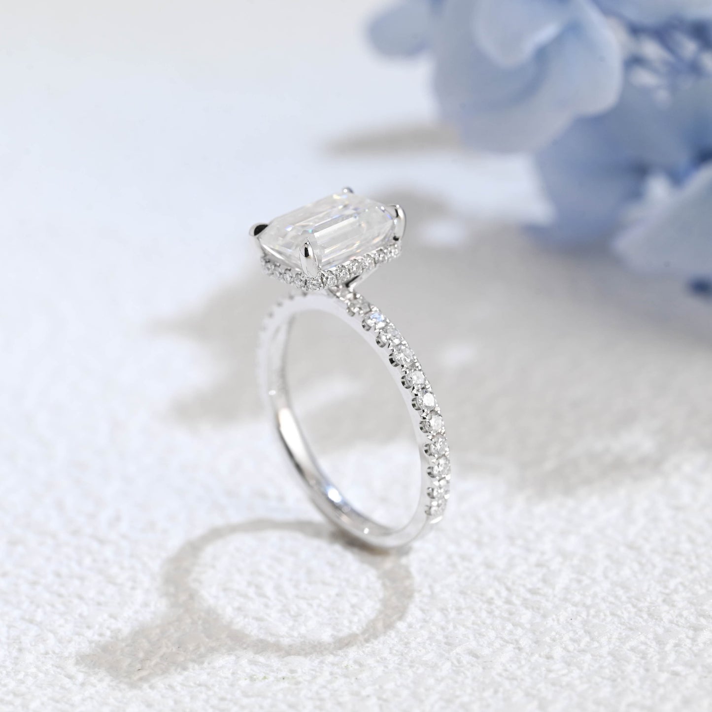 CausYou emerald cut moissanite engagement ring Solid Gold Solitaire Hidden Halo Emerald Cut Moissanite Engagement Ring