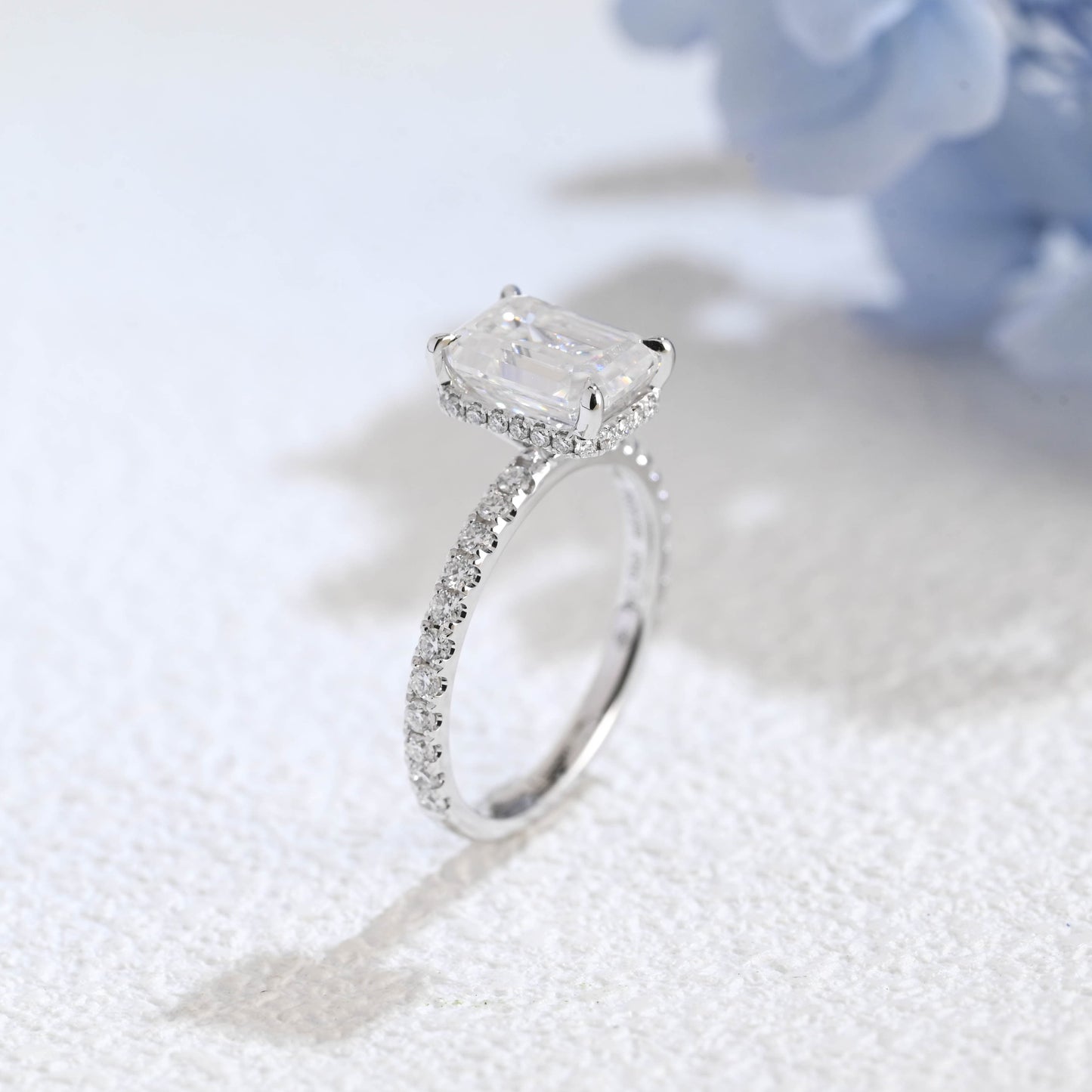 CausYou emerald cut moissanite engagement ring Solid Gold Solitaire Hidden Halo Emerald Cut Moissanite Engagement Ring
