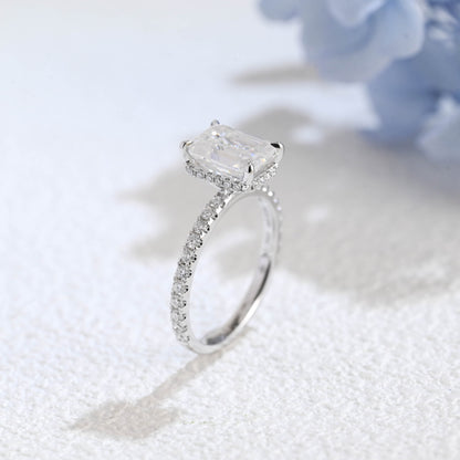 CausYou emerald cut moissanite engagement ring Solid Gold Solitaire Hidden Halo Emerald Cut Moissanite Engagement Ring